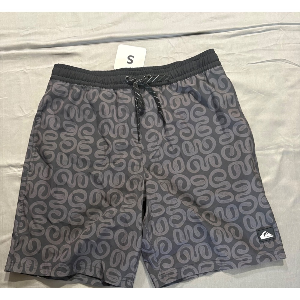 Quiksilver Mens Swim Trunks Gray Black Swirl Print Board Shorts Small RN 169009